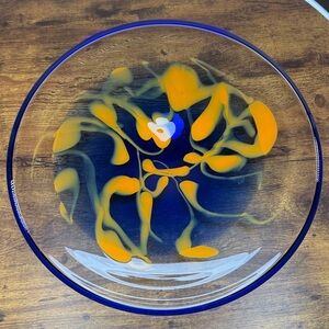 Blue and Orange Swirl Glass Plate